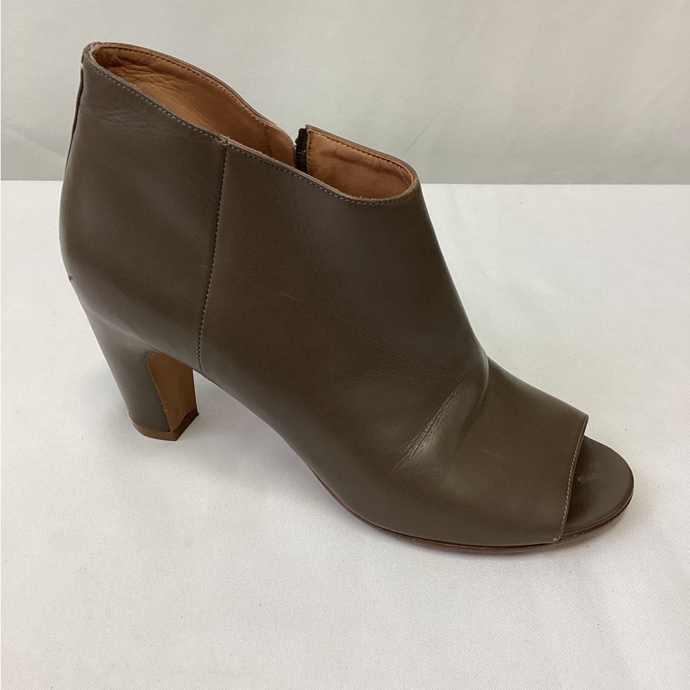 MAISON MARTIN MARGIELA Leather Peep Toe Ankle Brown Booties 8 ITALY  Cone Heel